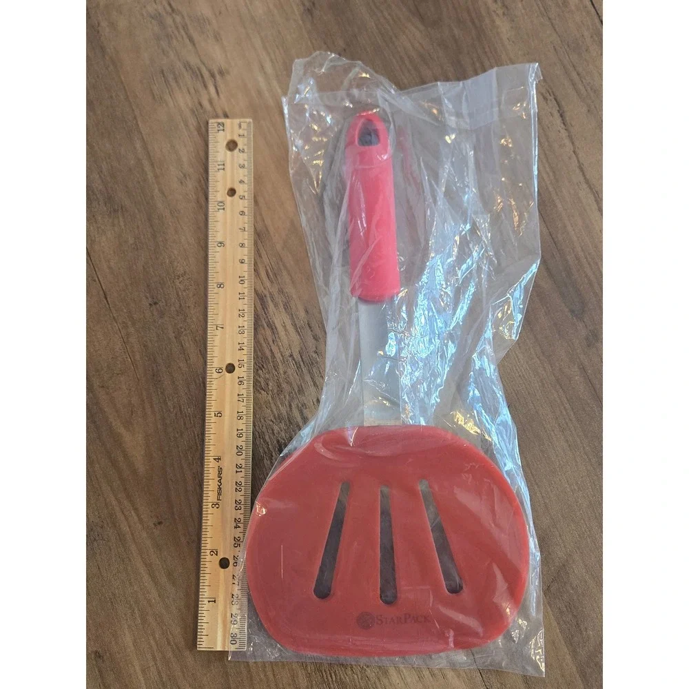 StarPack Silicone Slotted‎ Turner Spatula Red Stainless Steel Core 12 Inch NEW